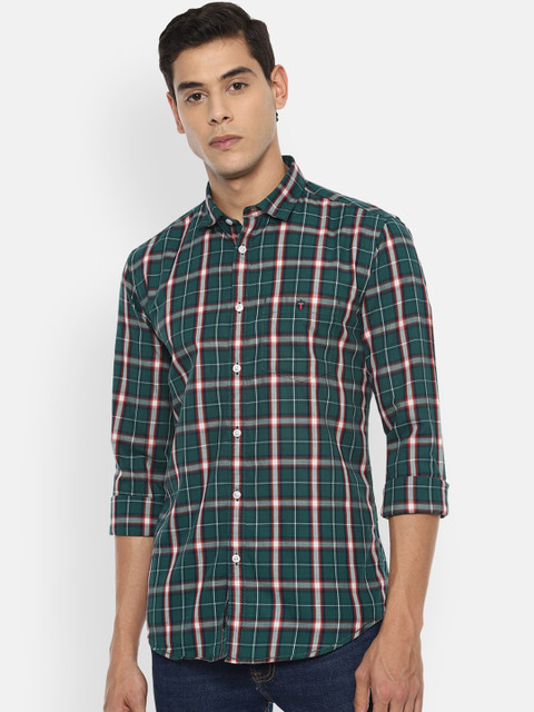 

Louis Philippe Jeans Men Green & White Slim Fit Checked Casual Shirt
