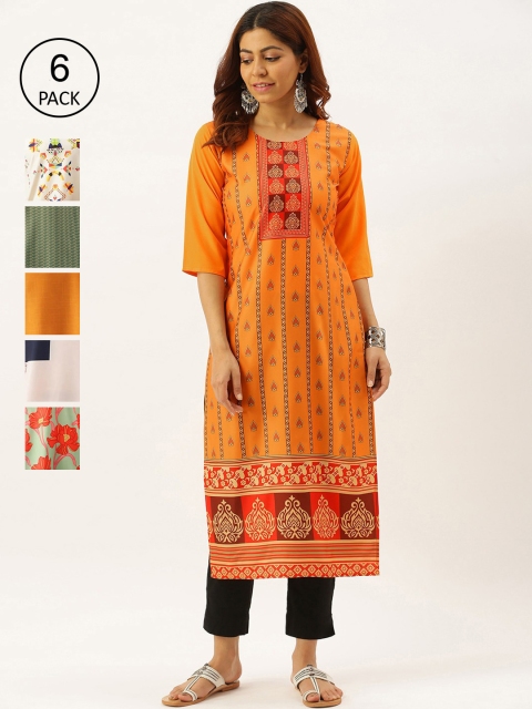 

7Threads Women Pack of 6 Printed Kurtas, Multi
