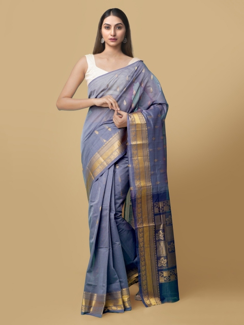 

Unnati Silks Blue Pure Cotton Woven Design Gadwal Saree