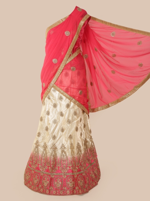 

Pothys Pink & Cream-Coloured Poly Chiffon Embroidered Saree