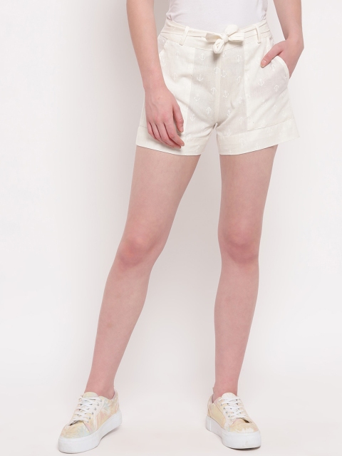 

Aawari Women White Solid Regular Fit Regular Shorts
