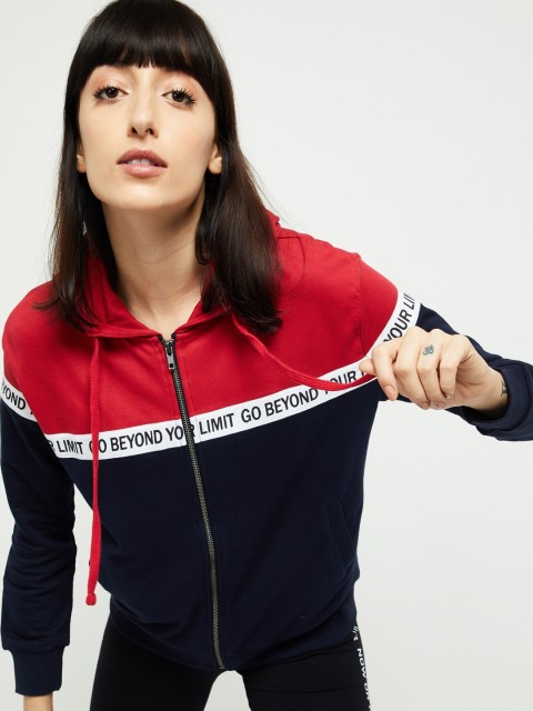 

max Women Navy Blue & Red Colourblocked Pure Cotton Sweatshirt