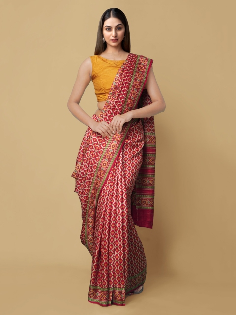 

Unnati Silks Red Pure Silk Printed Tussar Saree