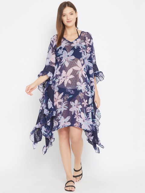 

The Kaftan Company Women Navy Blue & Pink Floral Printed Kaftan Cover-Up Dress