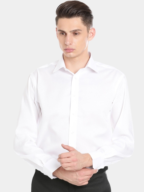

Double Two Men White Slim Fit Solid Cotton Formal Shirt