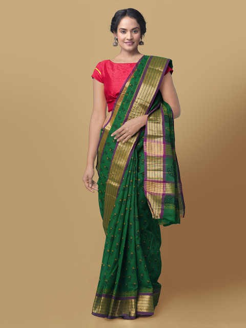 

Unnati Silks Green Pure Cotton Printed Patola Saree