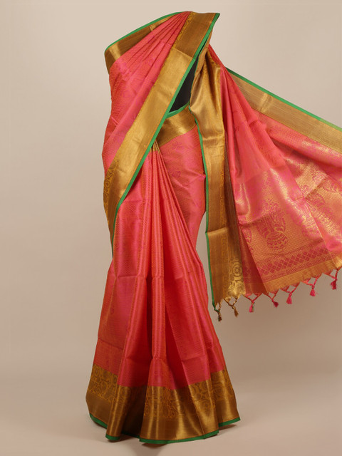 

Pothys Pink Solid Jute Silk Saree