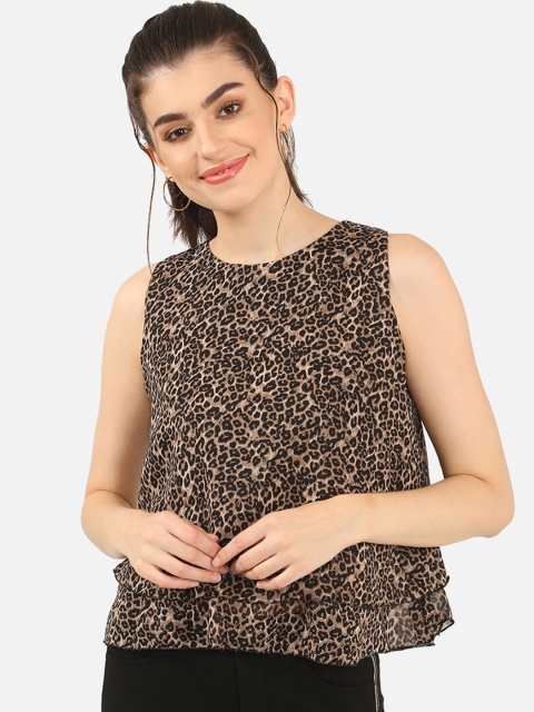 V2 Value & Variety Brown Animal Printed Georgette Regular Top
