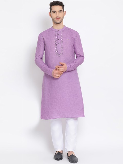 

DEVOILER Men Purple Geometric Thread Work Kurta