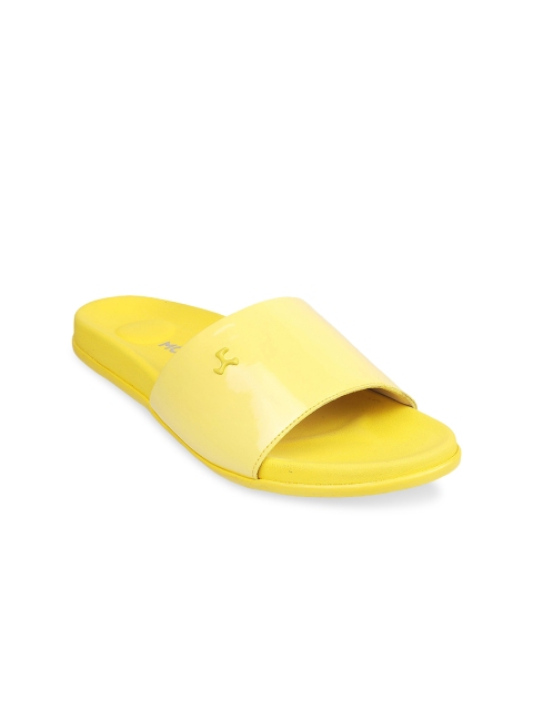 Mochi Women Yellow Solid Sliders