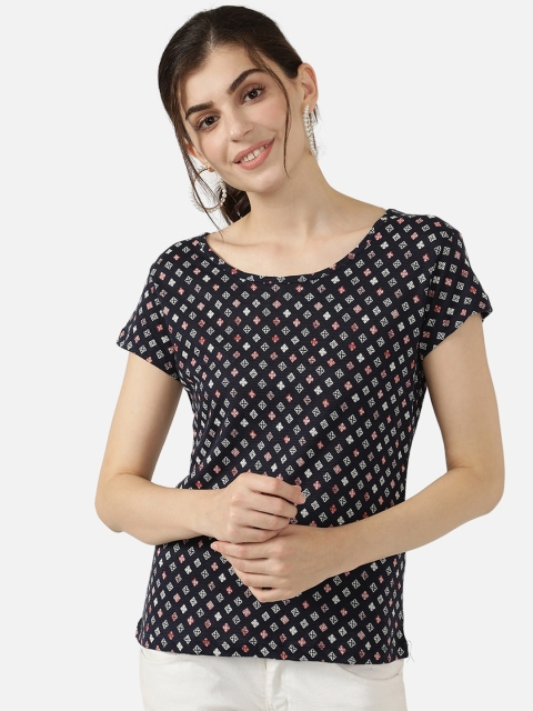 

V2 Value & Variety Navy Blue & Off White Geometric Regular Top