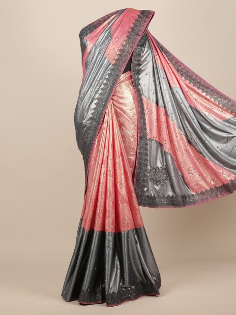 

Pothys Pink & Grey Jute Silk Embroidered Saree
