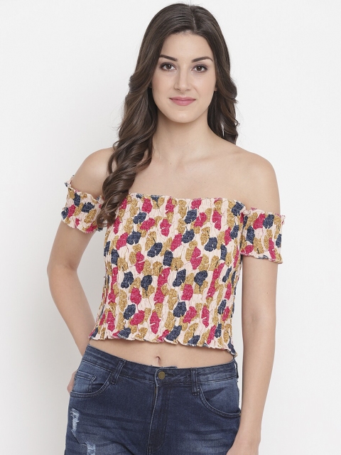 

Aawari Multicoloured Printed Off-Shoulder Bardot Crop Top, Multi