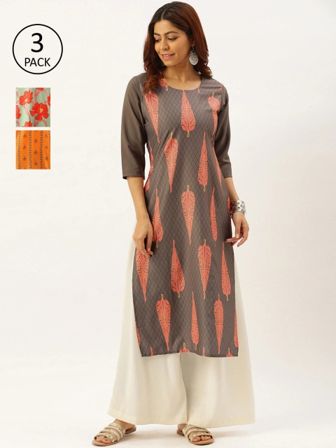 

7Threads Women Pack Of 3 Ethnic Motifs Printed Crepe Kurta, Multi