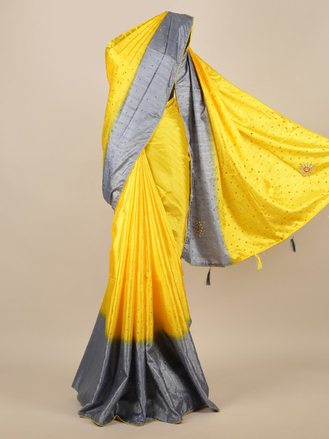 

Pothys Yellow & Grey Jute Silk Woven Design Saree