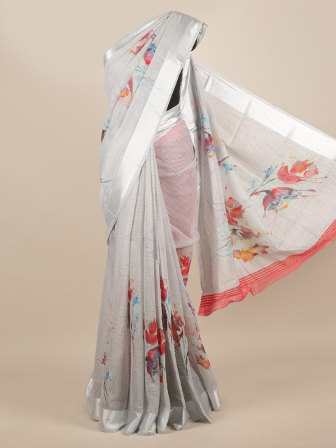 

Pothys Grey Printed Jute Silk Saree