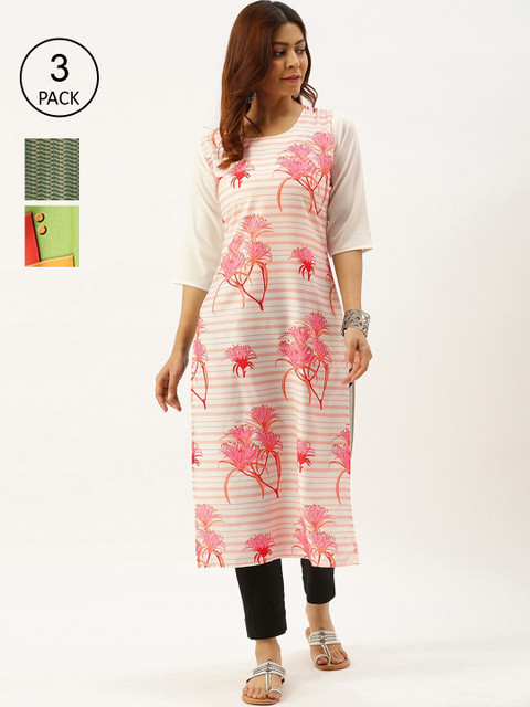 

7Threads Women Pack Of 3 Geometric Printed Crepe Kurta, Multi