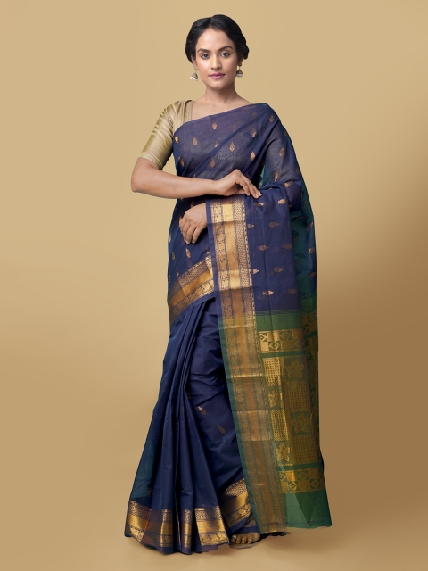 

Unnati Silks Navy Blue Pure Cotton Woven Design Gadwal Saree