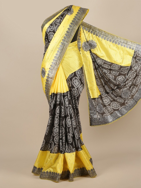 

Pothys Yellow & Black Jute Silk Woven Design Saree