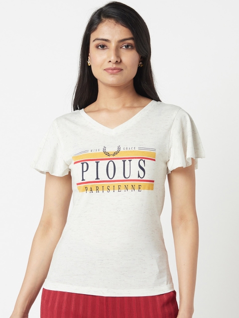 

Miss Grace Off White & Yellow Flared Sleeve Regular Top