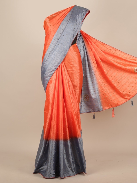 

Pothys Orange Colourblocked Jute Silk Saree