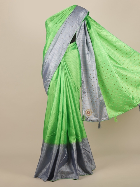 

Pothys Green Embellished Jute Silk Saree