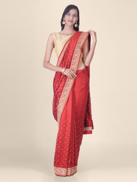 

Hastakala Maroon Silk Blend Embroidered Banarasi Saree