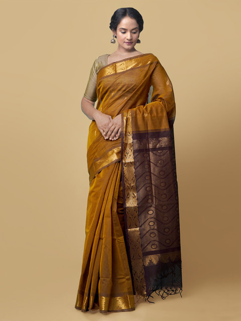 

Unnati Silks Brown Pure Cotton Woven Design Handloom Gadwal Saree