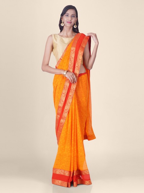 

Hastakala Orange Poly Crepe Woven Design Banarasi Saree