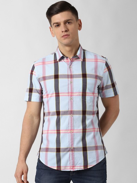 

Peter England Casuals Men Blue & Charcoal Grey Slim Fit Checked Casual Shirt