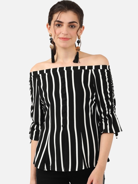 

V2 Value & Variety Black & White Striped Off-Shoulder Monochrome Bardot Top
