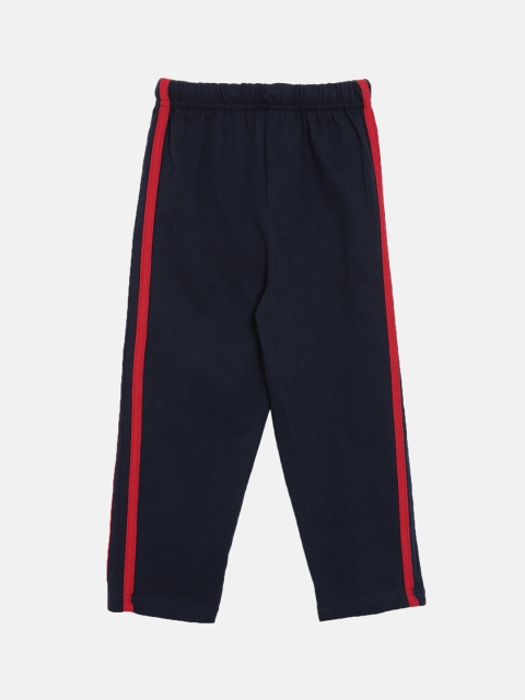

Aomi Boys Navy Blue & Red Solid 100% Cotton Track Pants