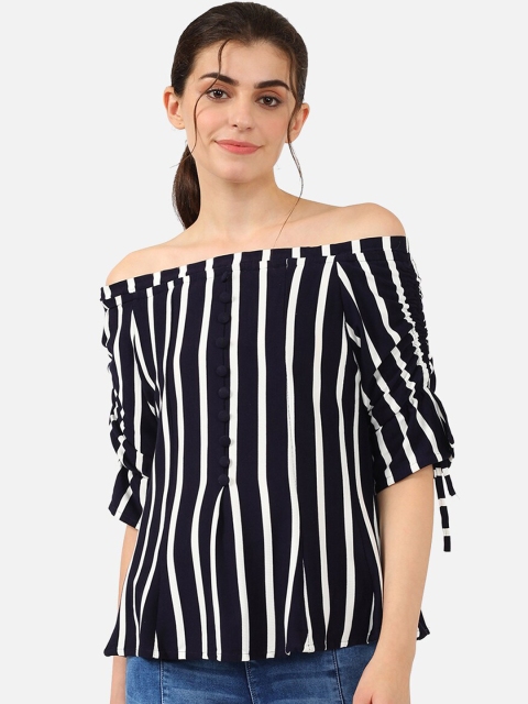 

V2 Value & Variety Navy Blue & White Striped Off-Shoulder Bardot Top