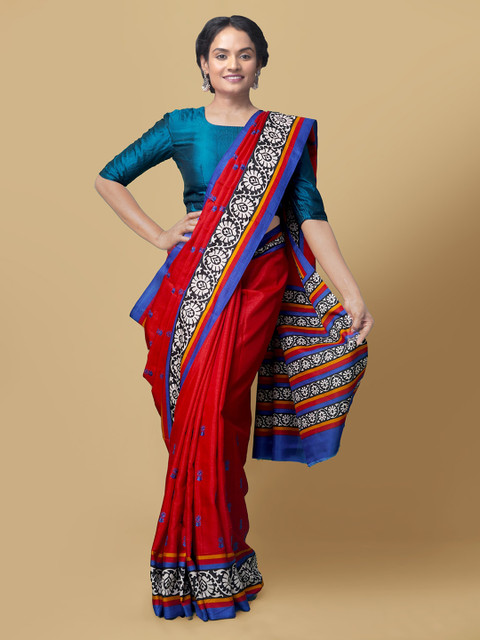 

Unnati Silks Red Art Silk Woven Design Patola Saree