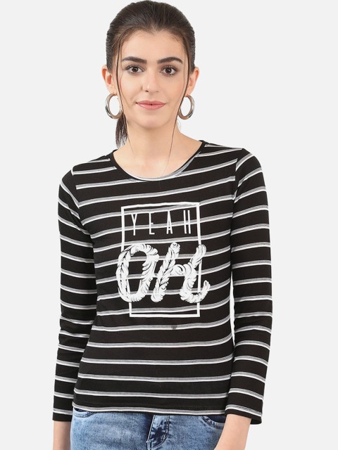 

V2 Value & Variety Black & White Striped Monochrome Chambray Regular Top