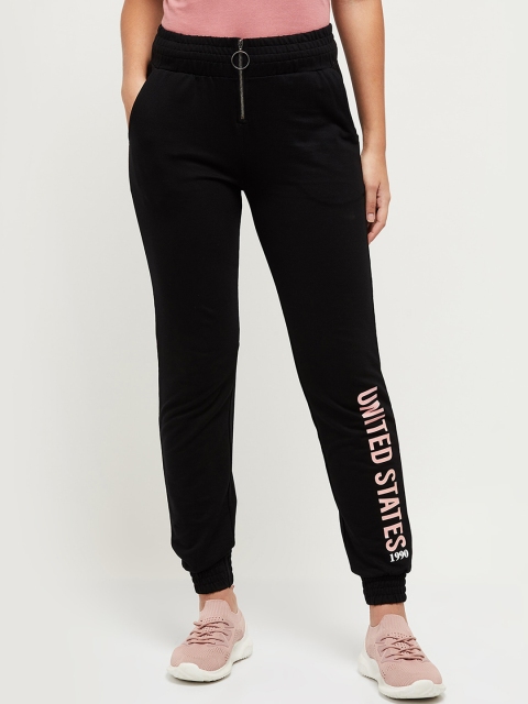

max Women Black Regular Fit Solid Pure Cotton Joggers