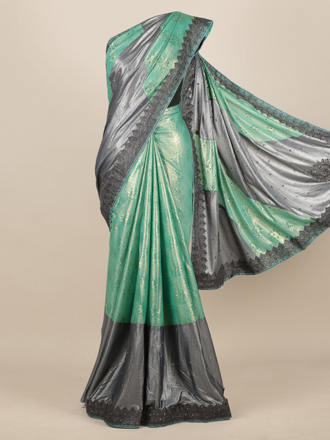 

Pothys Sea Green & Grey Jute Silk Woven Design Saree