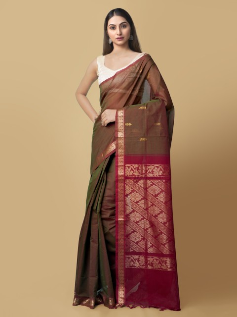 

Unnati Silks Green Pure Cotton Solid Gadwal Saree