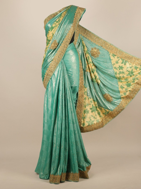 

Pothys Sea Green & Beige Jute Silk Woven Design Saree