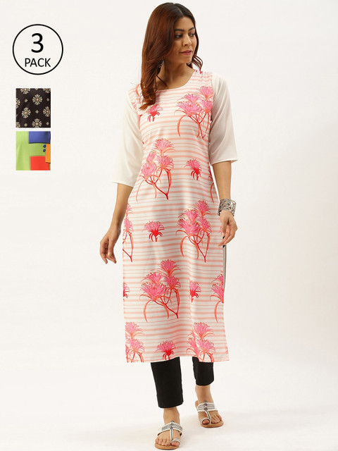 

7Threads Women Pack Of 3 Multicoloured Floral Printed Crepe Kurtas, Multi