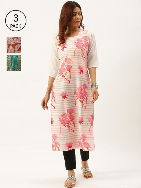 

7Threads Women Multicoloured Set of 3 Quirky Printed Crepe Kurta, Multi