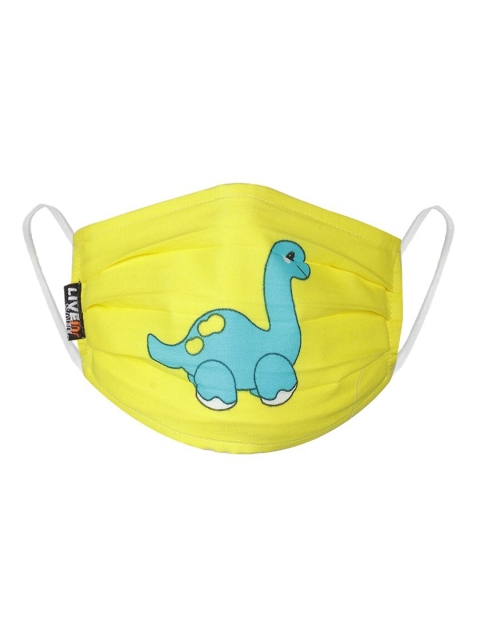 

LIVE IT SAFE Unisex Kids Yellow & Blue Dinosaur Printed 4-Ply Cloth Mask