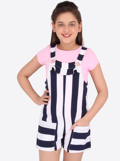 

CUTECUMBER Girls Pink & White Striped Dungarees