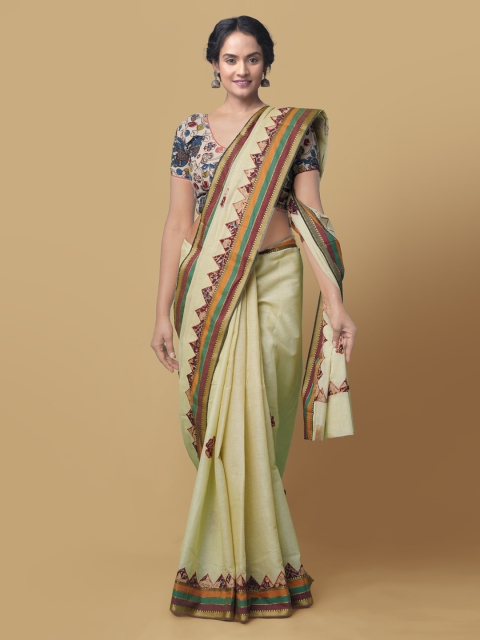 

Unnati Silks Cream-Coloured Solid Pure Cotton Saree