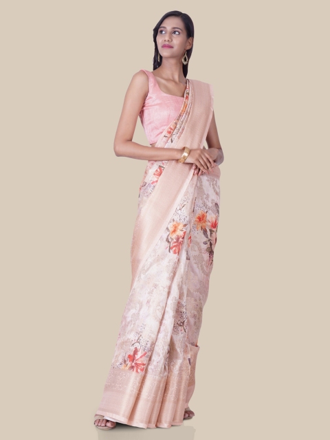 

Hastakala Cream-Coloured Pure Silk Printed Handloom Banarasi Saree