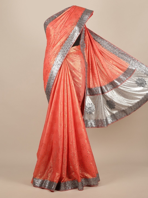 

Pothys Peach-Coloured Woven Design Jute Silk Saree