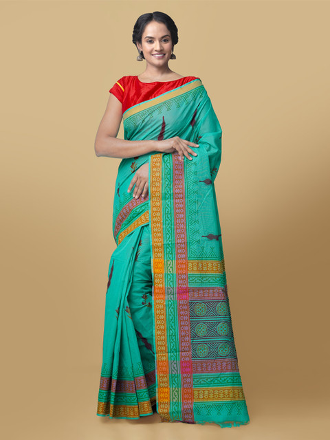 

Unnati Silks Green Pure Cotton Printed Mangalagiri Saree