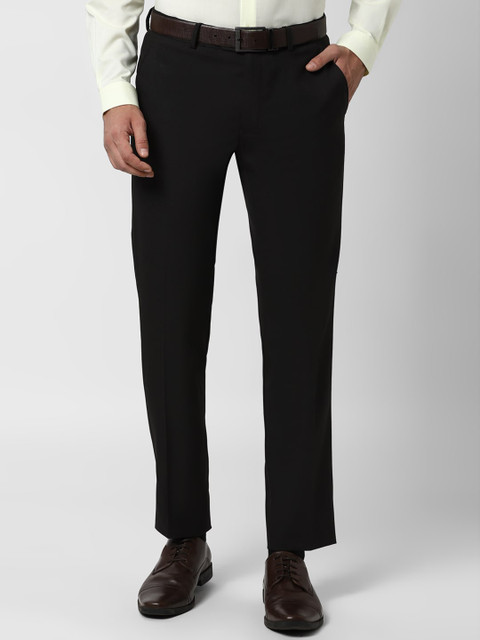 

Peter England Men Black Slim Fit Checked Formal Trousers