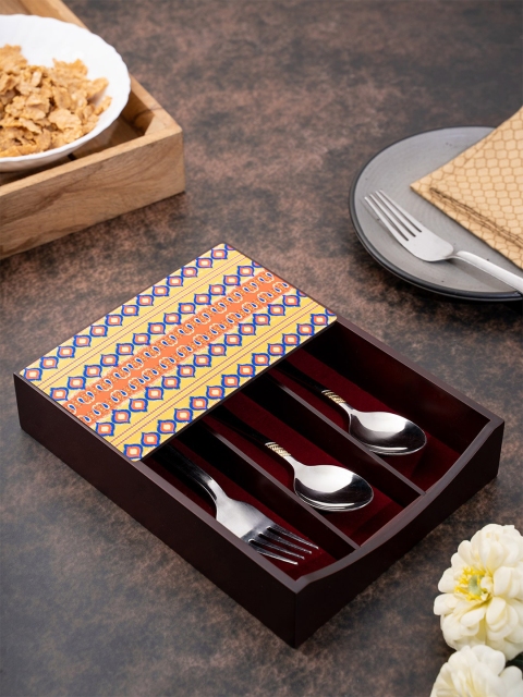 

KOLOROBIA Brown & Yellow Dazzling Ikat Printed Cutlery Holder