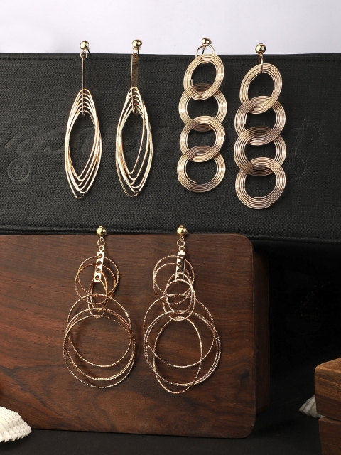 

ANIKAS CREATION Set Of 3 Gold-Plated Handcrafted Contemporary Drop Earrings